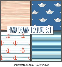 Hand drawn seamless nautical vector collection