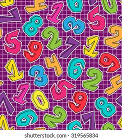 Hand drawn seamless numbers pattern, colorful vector repeatable numbers background