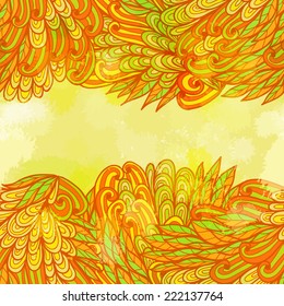 Hand drawn seamless orange invitation card design with leaves. Eps10