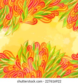 Hand drawn seamless orange invitation card design with leaves. Eps10