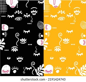 Hand drawn seamless organic pattern in black and yellow - Ready for print on giveaways  