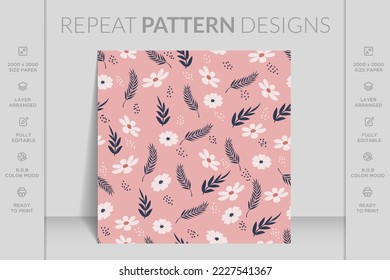 Hand drawn seamless ornamental colorful flowers floral pattern background design flat illustration