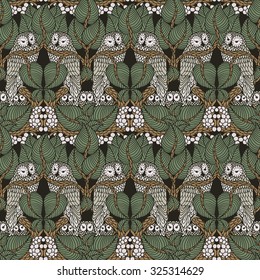 Hand drawn seamless owl pattern