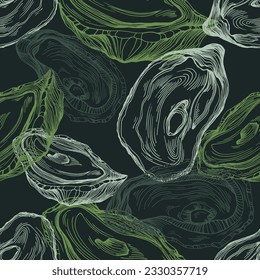 Hand Drawn Seamless Oysters and Pearls Line. Abstract vector pattern. Repeating abstract background.