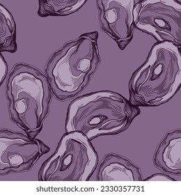 Hand Drawn Seamless Oysters and Pearls Line. Abstract vector pattern. Repeating abstract background.