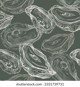 Hand Drawn Seamless Oysters and Pearls Line. Abstract vector pattern. Repeating abstract background.