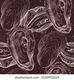 Hand Drawn Seamless Oysters and Pearls Line. Abstract vector pattern. Repeating abstract background.
