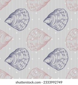Hand Drawn Seamless Oysters and Pearls Line. Abstract vector pattern. Repeating abstract background.