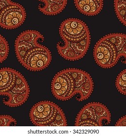 Hand drawn seamless Paisley pattern. Doodle style.