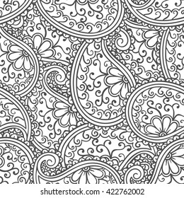 Hand drawn seamless Paisley pattern. Doodle style. 