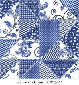 Hand drawn seamless patchwork pattern. Vintage boho style with decorative elements. Islam, Arabic, Indian, ottoman motifs. Perfect for printing on fabric or paper.