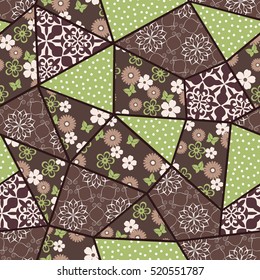 Hand drawn seamless patchwork pattern. Vintage boho style with decorative elements. Islam, Arabic, Indian  motifs. Perfect for printing on fabric or paper.