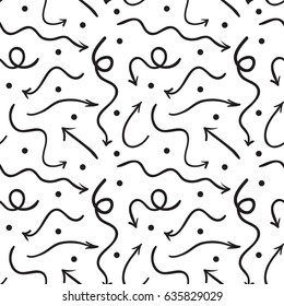 Hand drawn seamless patter with arrows and dots