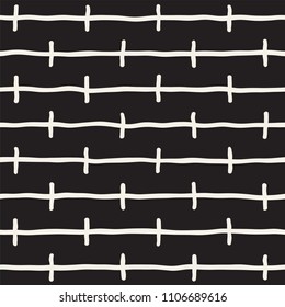 Hand drawn seamless pattern. Abstract geometric shapes background in black and white. Vector ethnic style grungy texture.