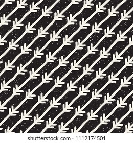 Hand drawn seamless pattern. Abstract geometric shapes background in black and white. Vector ethnic style grungy texture.