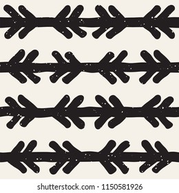 Hand drawn seamless pattern. Abstract geometric shapes background in black and white. Vector ethnic style grungy texture.