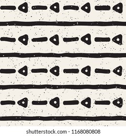 Hand drawn seamless pattern. Abstract geometric shapes background in black and white. Vector ethnic style grungy texture.