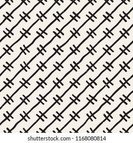 Hand drawn seamless pattern. Abstract geometric shapes background in black and white. Vector ethnic style grungy texture.