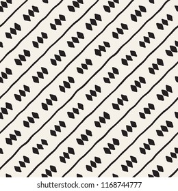 Hand drawn seamless pattern. Abstract geometric shapes background in black and white. Vector ethnic style grungy texture.