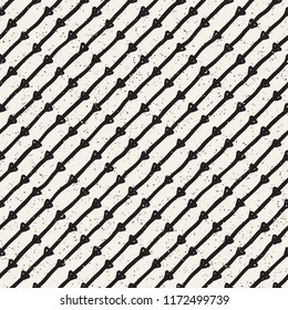 Hand drawn seamless pattern. Abstract geometric shapes background in black and white. Vector ethnic style grungy texture.