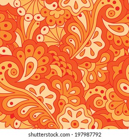 Hand drawn seamless pattern with abstract flowers. Vector illustration.