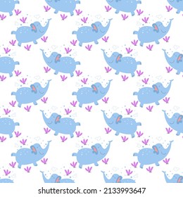 Hand drawn seamless pattern abstract cute little elephant cartoon premium vector for kids and baby