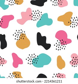 Patrón sin fisuras dibujado a mano con formas abstractas y objetos de doodle. textura abstracta contemporánea de moda. Diseño para fondo, papel pintado, envoltura, tela y más. Ilustración vectorial