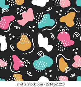 Hand drawn seamless pattern with abstract shapes and doodle objects. abstract contemporary modern trendy texture. Design for background, wallpaper, wrapping, fabric, and more. Vector Illustration
