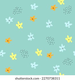Hand drawn seamless pattern with abstract flowers.Botanical illustration for home decor, interior design, wallpaper, kids fashion, print for cover design,packaging paper.