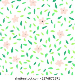 Hand drawn seamless pattern with abstract flowers and leaves.Botanical illustration for home decor, interior design, wallpaper, kids fashion, print for cover design,packaging paper.White background