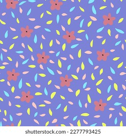 Hand drawn seamless pattern with abstract flowers and leaves.Botanical illustration for home decor, interior design, wallpaper, kids fashion, print for cover design,packaging paper.