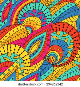 Hand drawn seamless pattern with abstract elements. Colorful background. Pattern can be used for fabric, wallpaper or wrapping.