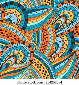 Hand drawn seamless pattern with abstract elements. Colorful background. Pattern can be used for fabric, wallpaper or wrapping.