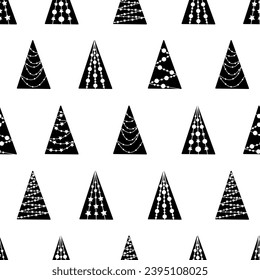 Patrón sin fisuras dibujado a mano con árboles abstractos de Navidad. Ornamento de doodle vectorial