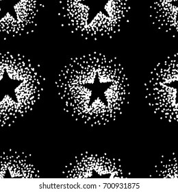 Hand drawn seamless pattern. Abstract black and white doodle background. Vector art illustration stars