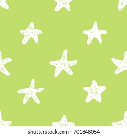 Hand drawn seamless pattern. Abstract green doodle background. Vector art illustration stars