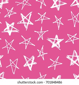 Hand drawn seamless pattern. Abstract purple doodle background. Vector art illustration stars