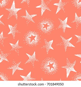 Hand drawn seamless pattern. Abstract pink doodle background. Vector art illustration stars