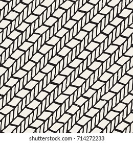 Hand drawn seamless pattern. Abstract geometric tiling background in black and white. Vector stylish doodle line lattice