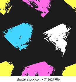 Hand drawn seamless pattern with acid paint triangles. Neon Abstract brush background. Grunge vector illustration