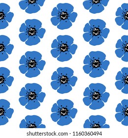Hand drawn seamless pattern of anemone on white background. Monochrome Vector illustration.