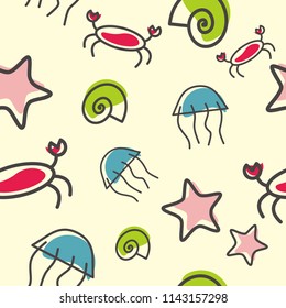 Hand drawn seamless pattern. Animal background. Vector Illustration 
