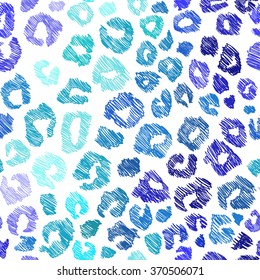 Hand drawn seamless pattern of animal skin. Blue leopard background.