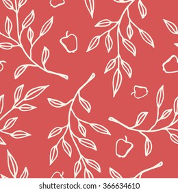 Hand drawn seamless pattern with apple branches. 