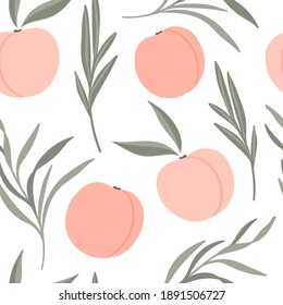 Hand drawn seamless pattern with apricots and leaves for wallpaper, textile, fabric. Abstract fruits background.