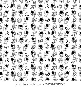 Hand gezeichneter nahtloser Muster-Astronaut