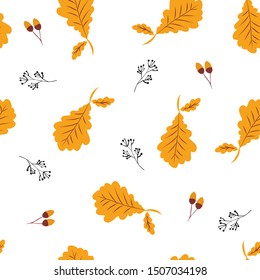 Hand drawn seamless pattern with  autumn colorful leaves, autumn mood, harvest