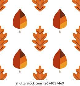 Dibujado a mano sin patrón con hojas de otoño en estilo bauhaus, Elementos de diseño. Patrón de otoño para invitaciones, tarjetas, impresión, envoltura de regalo, fabricación, textil, tela, Fondos de pantalla