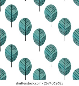 Hand drawn seamless pattern with autumn leaves in bauhaus style, design elements.Autumn pattern for invitations, cards, print, gift wrap, manufacturing, textile, fabric, wallpapers