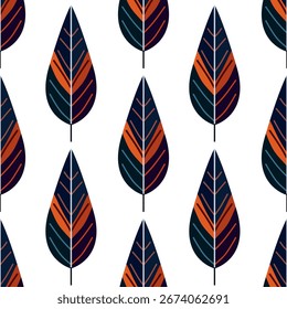Hand drawn seamless pattern with autumn leaves in bauhaus style, design elements.Autumn pattern for invitations, cards, print, gift wrap, manufacturing, textile, fabric, wallpapers